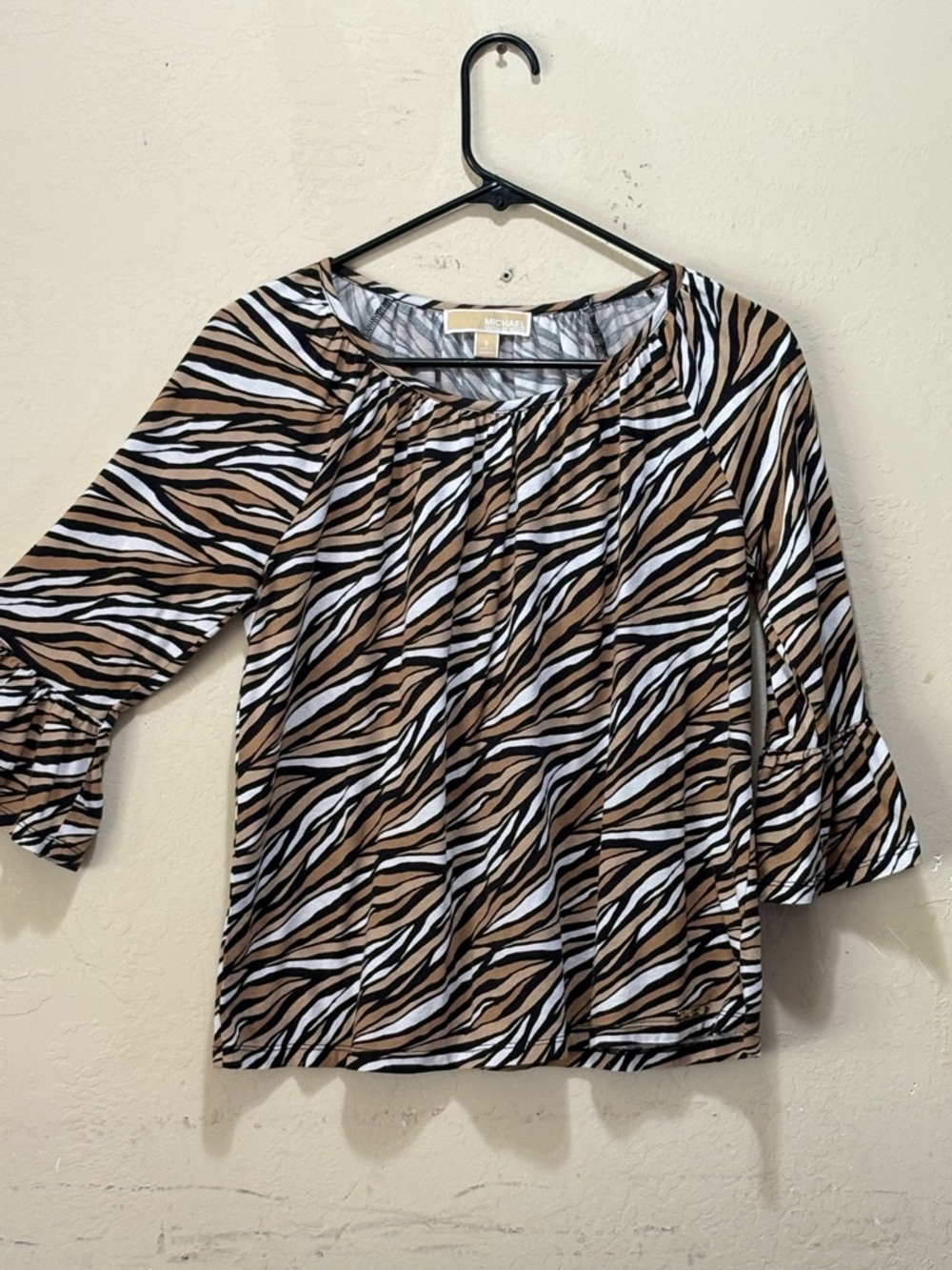 Michael Kors Zebra-Print Scoop Neck Blouse - Brown/Black/White